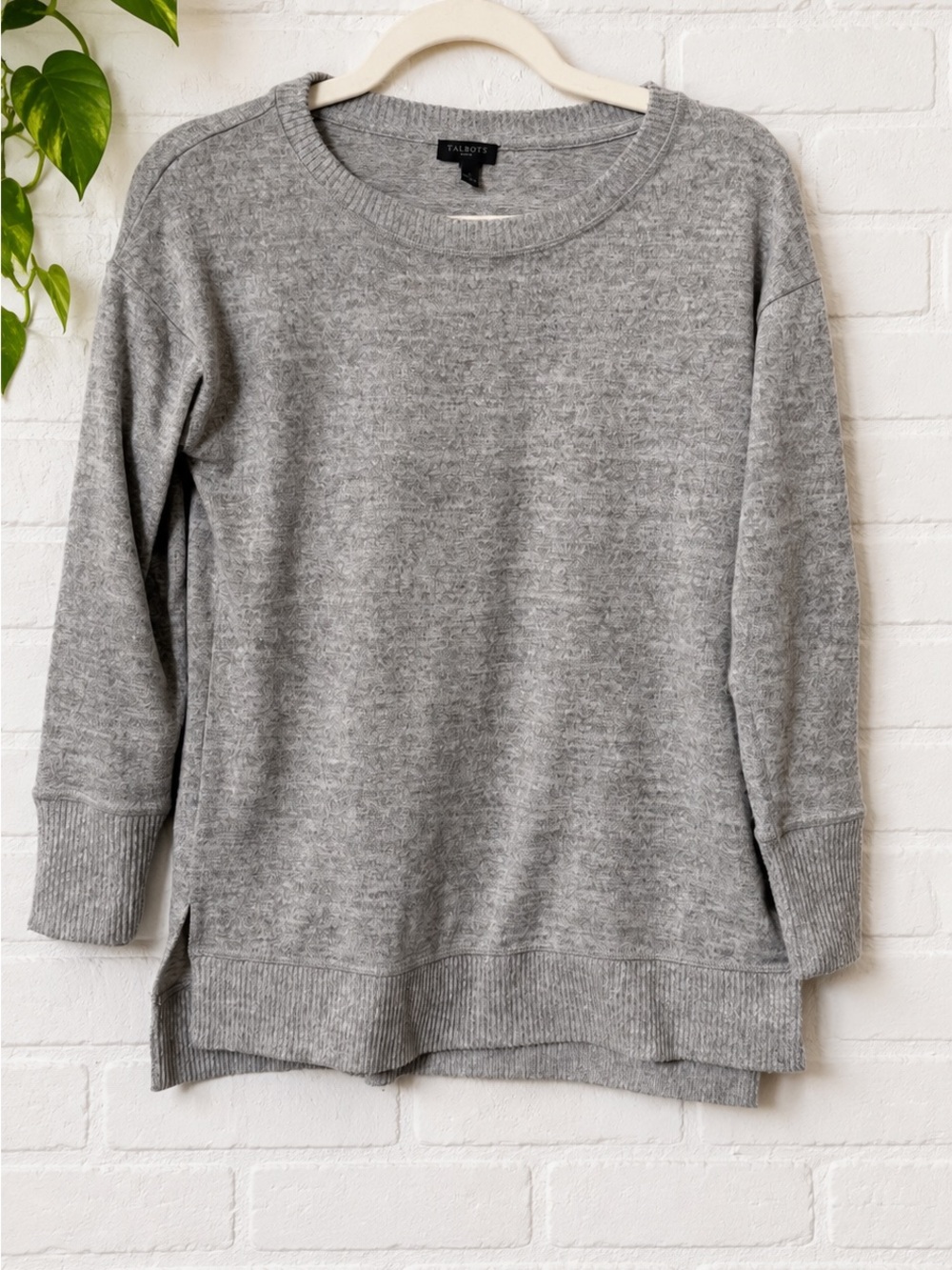 Talbots Heather Gray Scoop Neck Lightweight Sweater